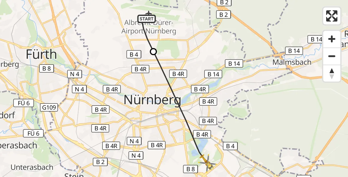 Flugroute Ambulanzhubschrauber Flughafen Nuremberg - Nürnberg, 04 September 2026, 06:14