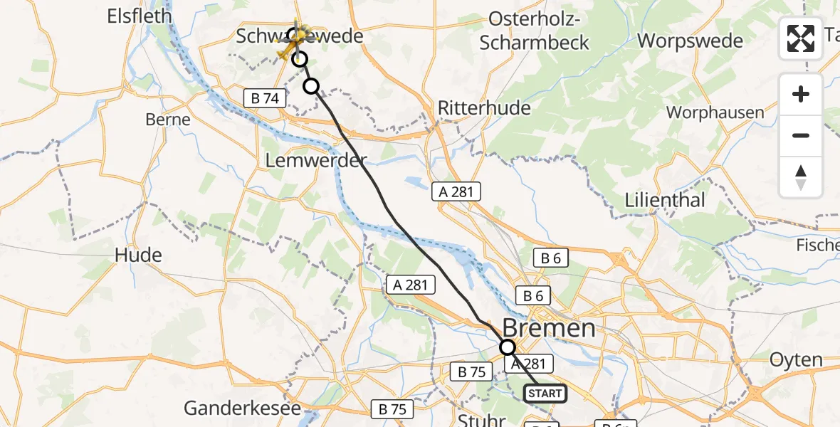 Flugroute Rettungshubschrauber Flughafen Bremen - Schwanewede, 04 September 2026, 06:25