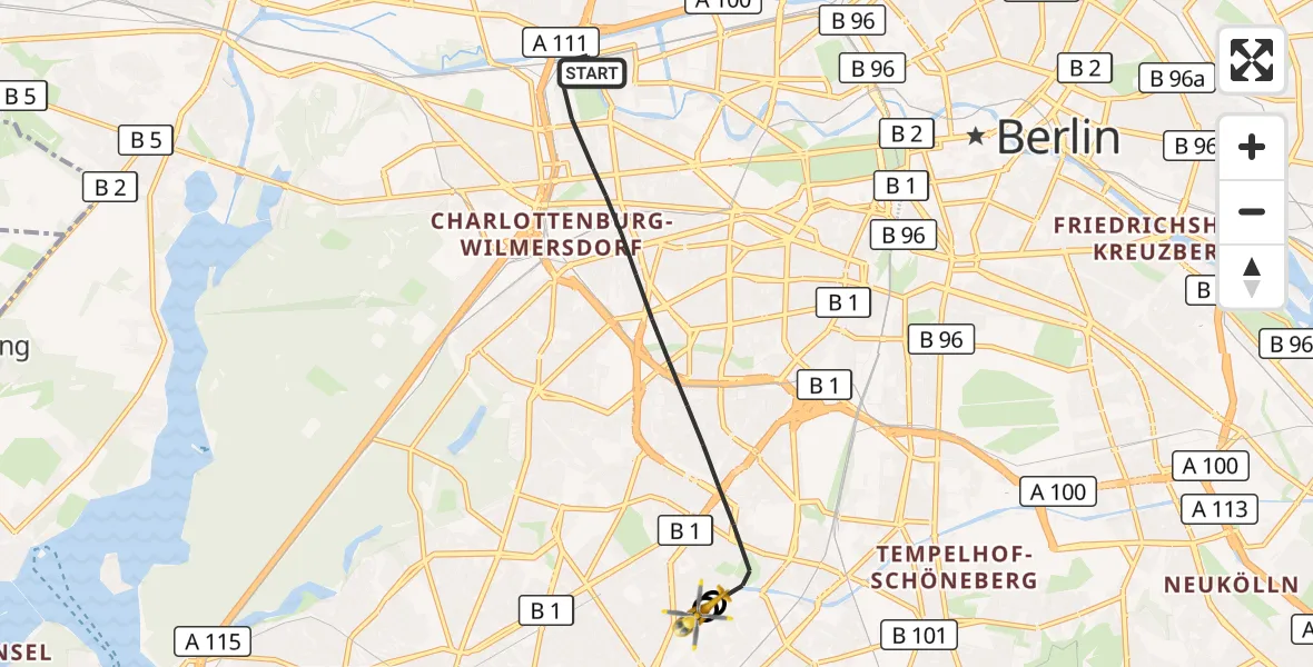Flugroute Rettungshubschrauber Berlin - Charité Clinic Benjamin Franklin Campus, 04 September 2026, 06:31