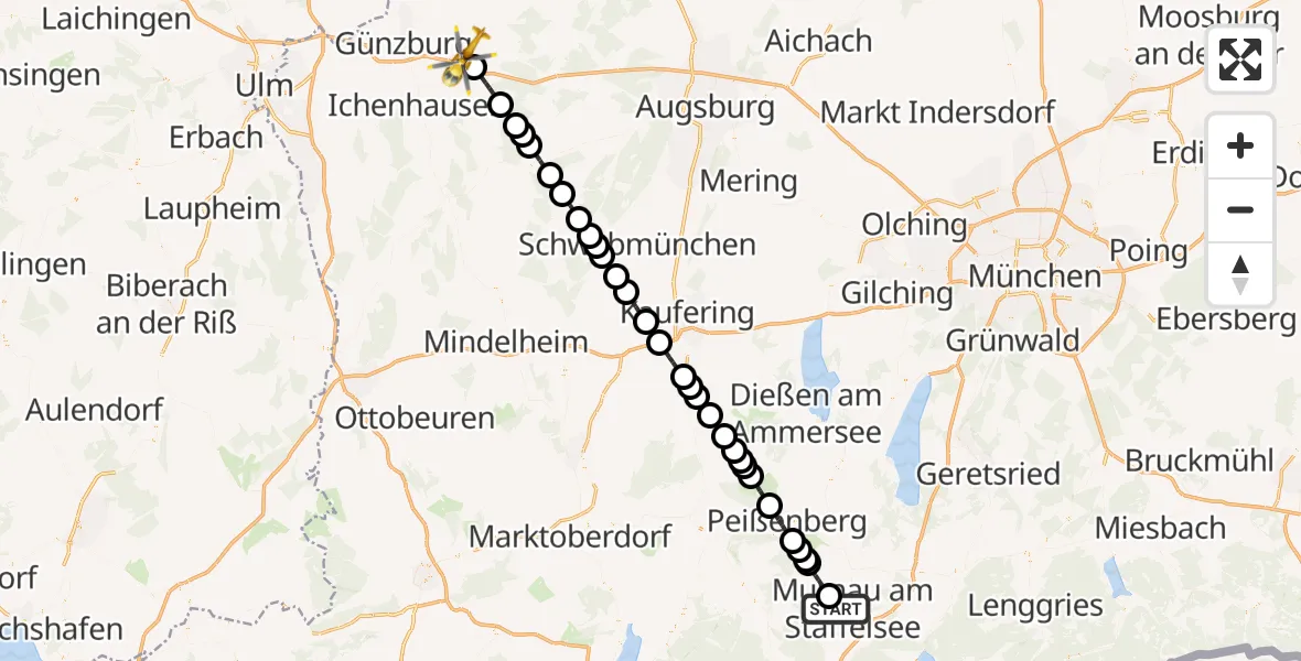 Flugroute Rettungshubschrauber Seehausen a.Staffelsee - Burgau, 04 September 2026, 06:34