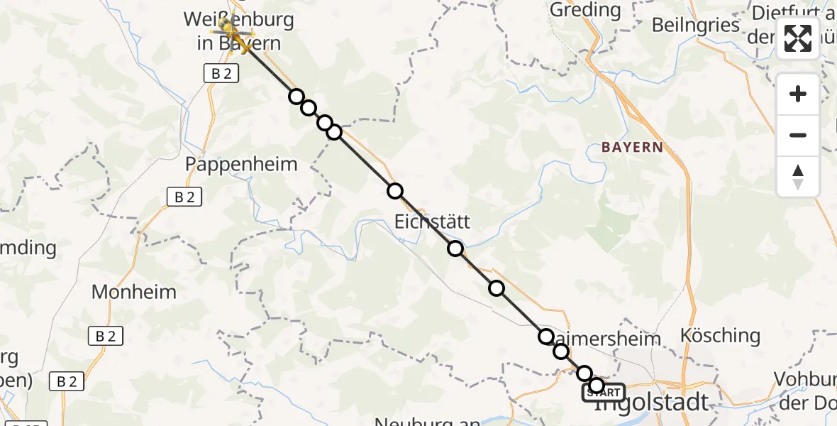Flugroute Rettungshubschrauber Ingolstadt Hospital - Weißenburg i.Bay., 04 September 2026, 06:37