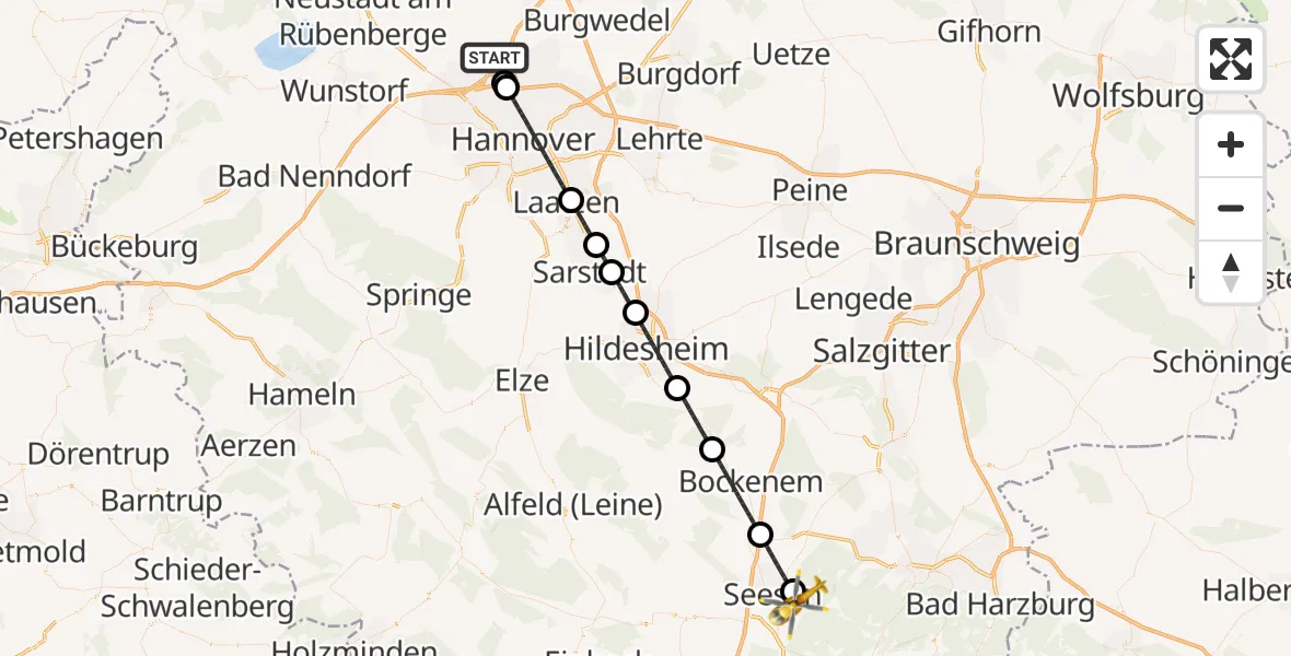 Flugroute Rettungshubschrauber Flughafen Hannover - Harz (Landkreis Goslar), 04 September 2026, 06:38