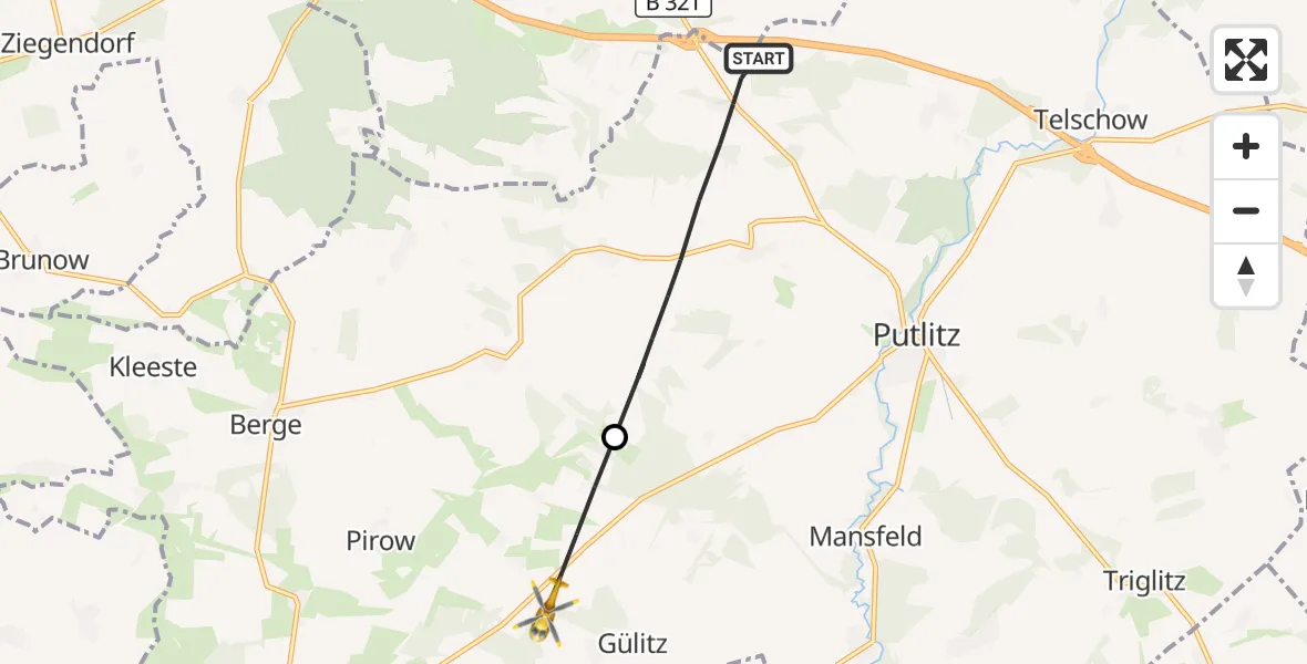 Flugroute Rettungshubschrauber Putlitz - Pirow, 04 September 2026, 06:39
