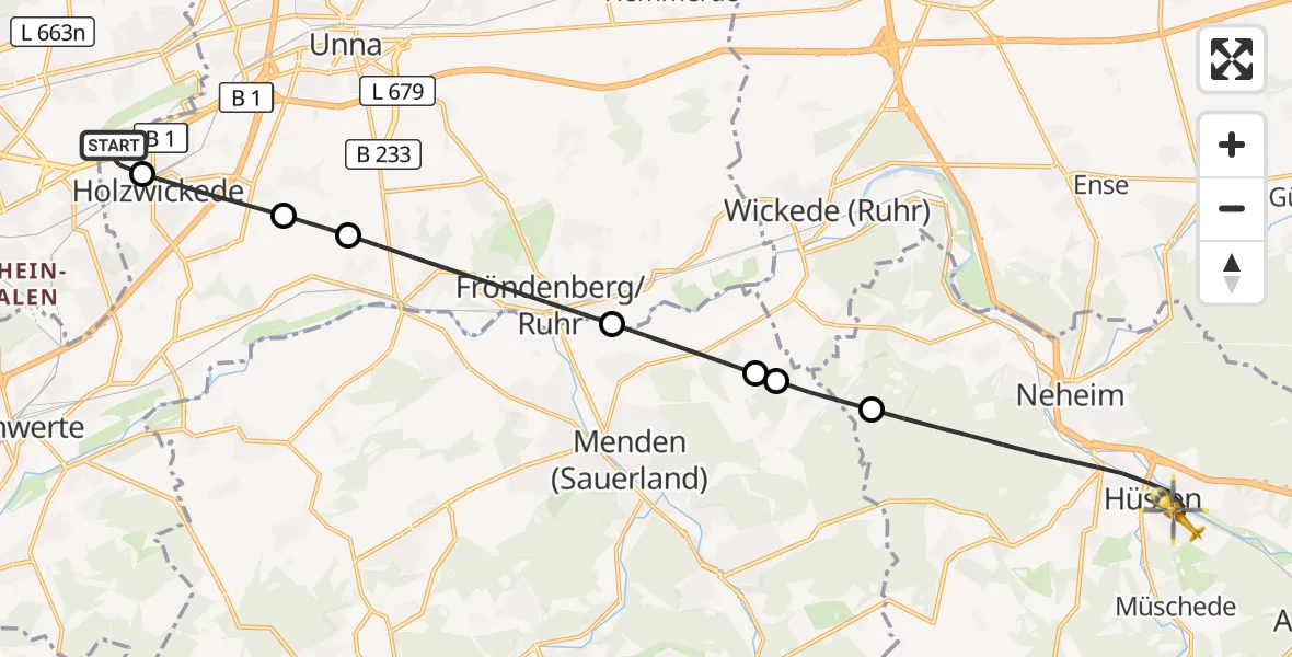 Flugroute Rettungshubschrauber Dortmund Flughafen - Arnsberg, 04 September 2026, 06:43