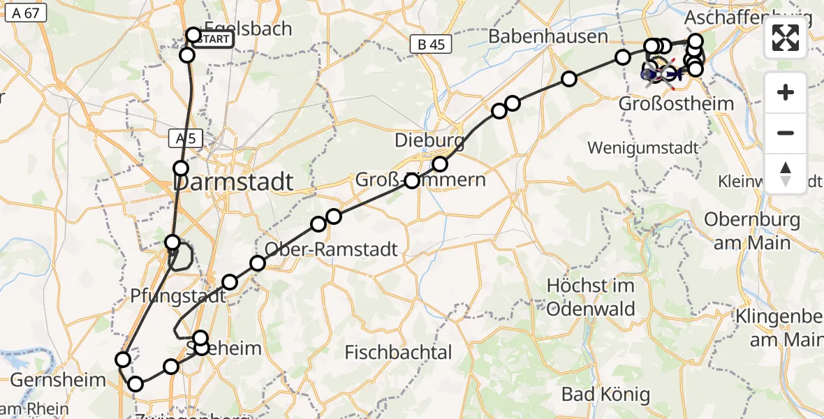 Flugroute Polizeihubschrauber Flughafen Frankfurt-Egelsbach - Flugplatz Aschaffenburg, 04 September 2026, 06:44