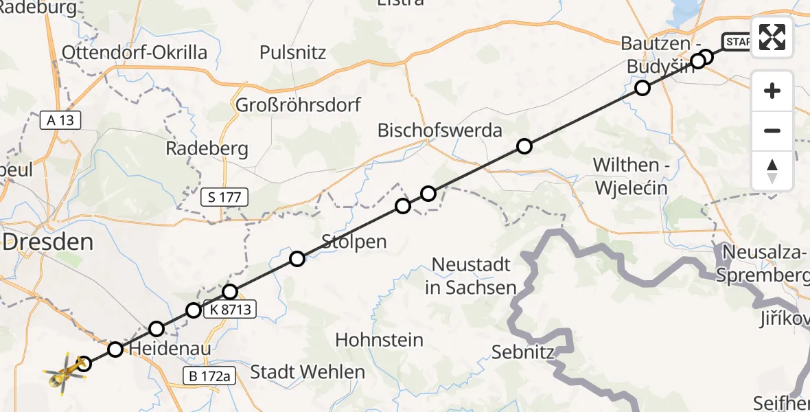Flugroute Rettungshubschrauber Bautzen Flugplatz - Kreischa, 04 September 2026, 06:44