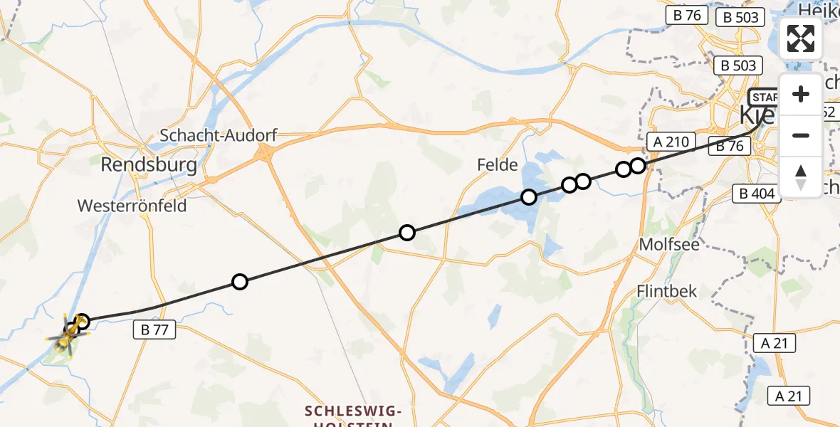 Flugroute Ambulanzhubschrauber Kiel - Hörsten, 04 September 2026, 07:05