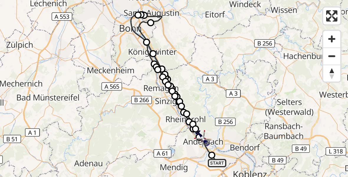 Flugroute Polizeihubschrauber Kettig - Leutesdorf, 04 September 2026, 07:07