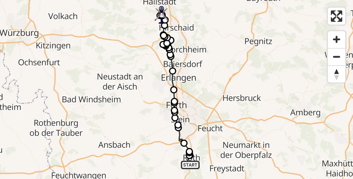 Flugroute Polizeihubschrauber Roth - Bamberg Hospital, 04 September 2026, 07:14