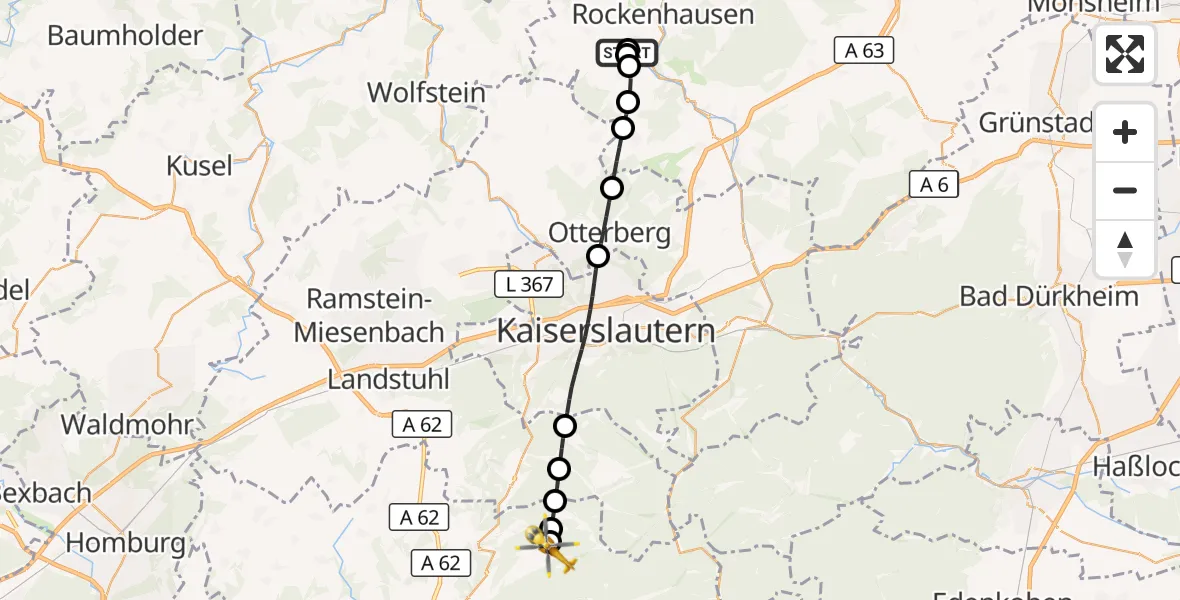 Flugroute Rettungshubschrauber Rockenhausen - Heltersberg, 04 September 2026, 07:18