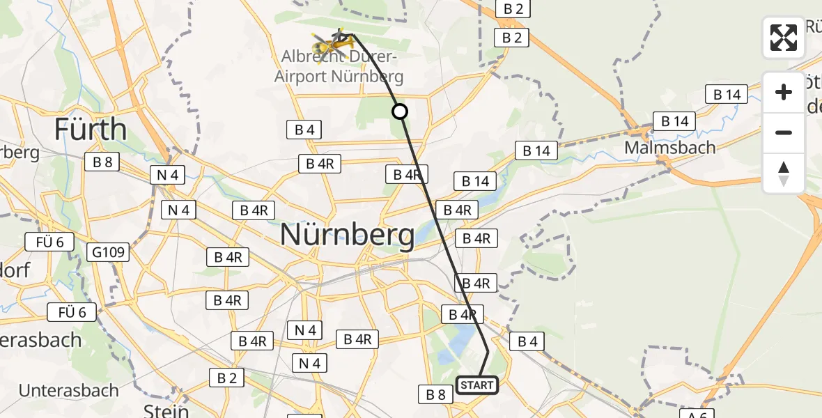 Flugroute Ambulanzhubschrauber Nürnberg - Flughafen Nuremberg, 04 September 2026, 07:18