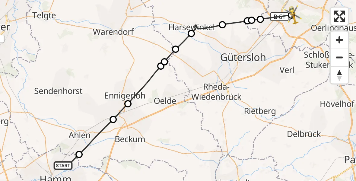 Flugroute Rettungshubschrauber Hamm - Luftrettungszentrum Bielefeld, 04 September 2026, 07:21