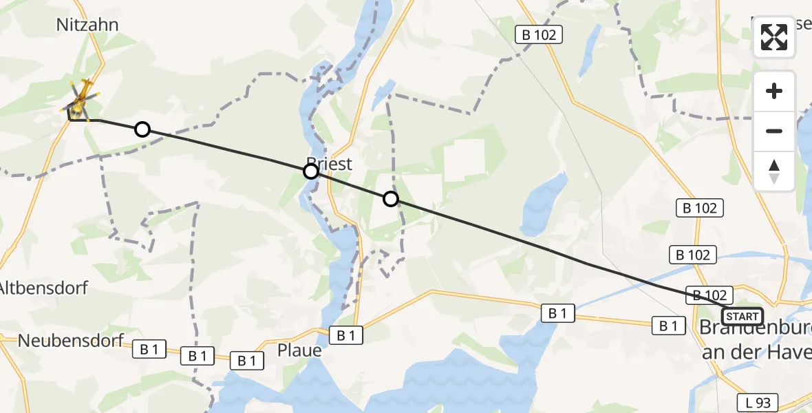 Flugroute Rettungshubschrauber Brandenburg an der Havel - Milower Land, 04 September 2026, 07:30