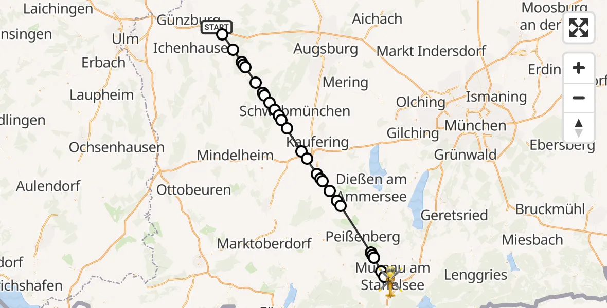 Flugroute Rettungshubschrauber Burgau - Murnau a.Staffelsee, 04 September 2026, 07:45