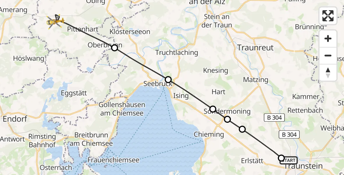 Flugroute Rettungshubschrauber Traunstein Hospital - Pittenhart, 04 September 2026, 07:48