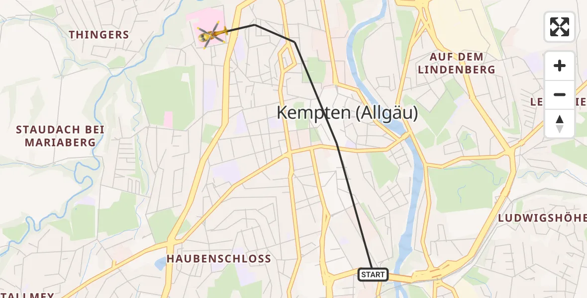 Flugroute Rettungshubschrauber Kempten (Allgäu) - Kempten (Allgäu), 04 September 2026, 07:58