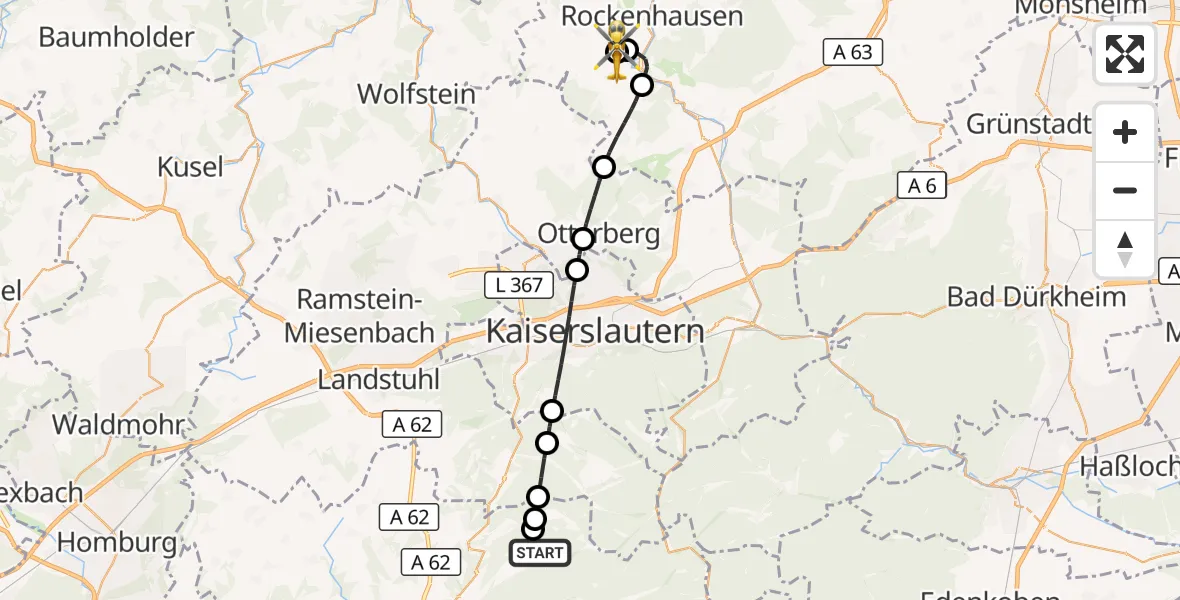 Flugroute Rettungshubschrauber Heltersberg - Rockenhausen, 04 September 2026, 08:11