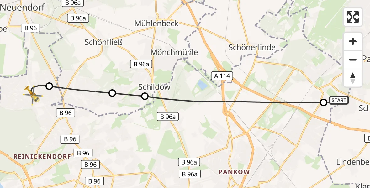 Flugroute Rettungshubschrauber Helios Clinic Berlin-Buch - Berlin, 04 September 2026, 08:13