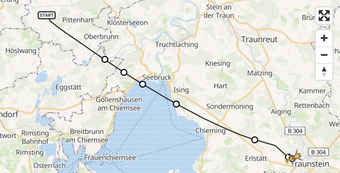Flugroute Rettungshubschrauber Pittenhart - Traunstein Hospital, 04 September 2026, 08:20