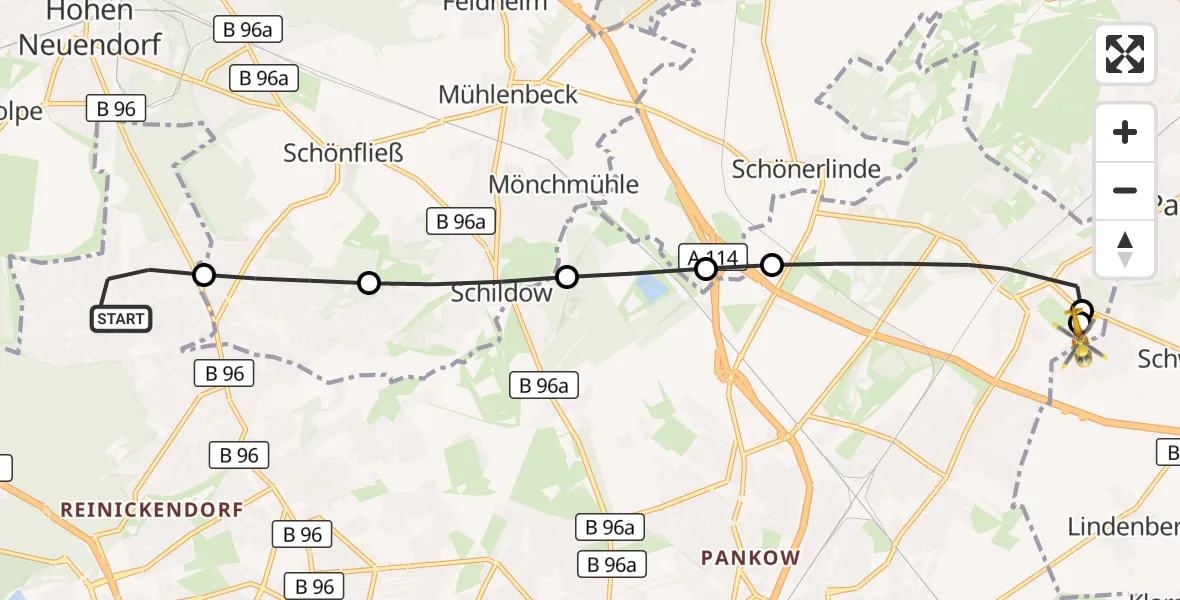 Flugroute Rettungshubschrauber Berlin - Helios Clinic Berlin-Buch, 04 September 2026, 08:26