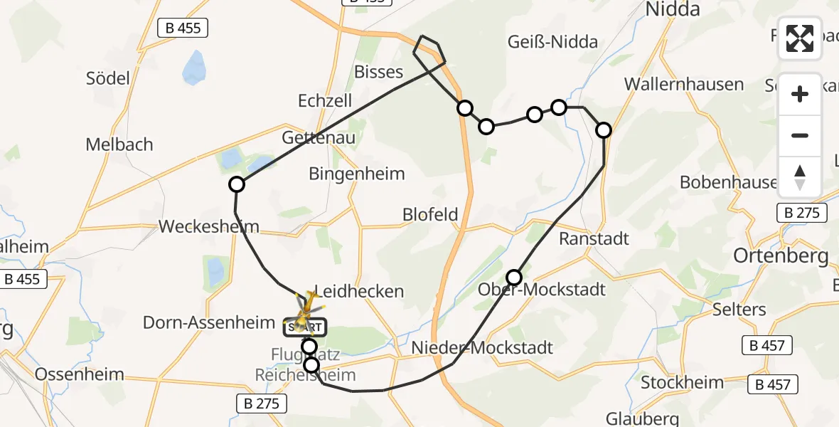 Flugroute Rettungshubschrauber Flugplatz Reichelsheim - Flugplatz Reichelsheim, 04 September 2026, 08:30