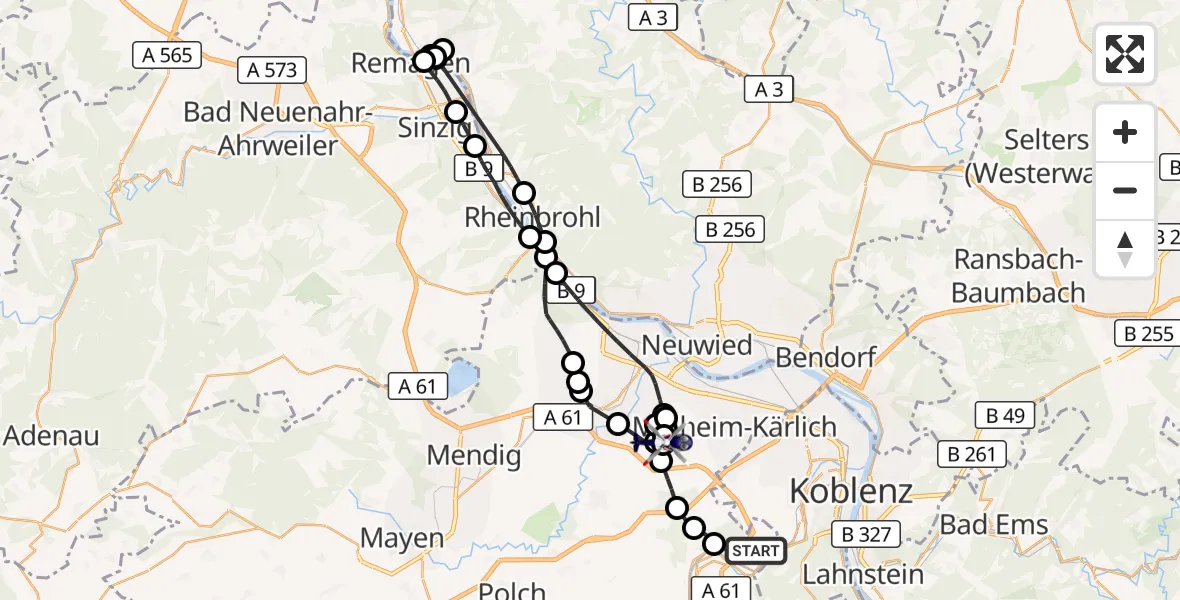 Flugroute Polizeihubschrauber Winningen - Saffig, 04 September 2026, 08:34