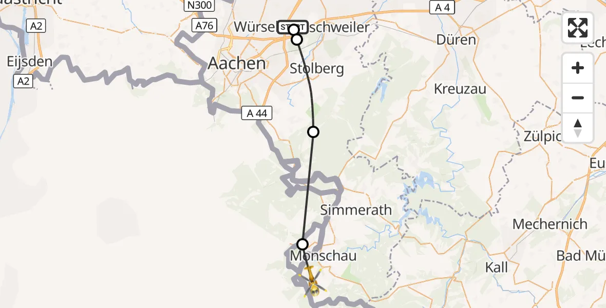 Flugroute Rettungshubschrauber Aachen-Merzbrück Flughafen - Monschau, 04 September 2026, 08:40