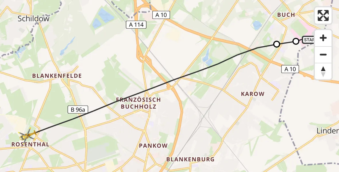 Flugroute Rettungshubschrauber Helios Clinic Berlin-Buch - Berlin, 04 September 2026, 08:40