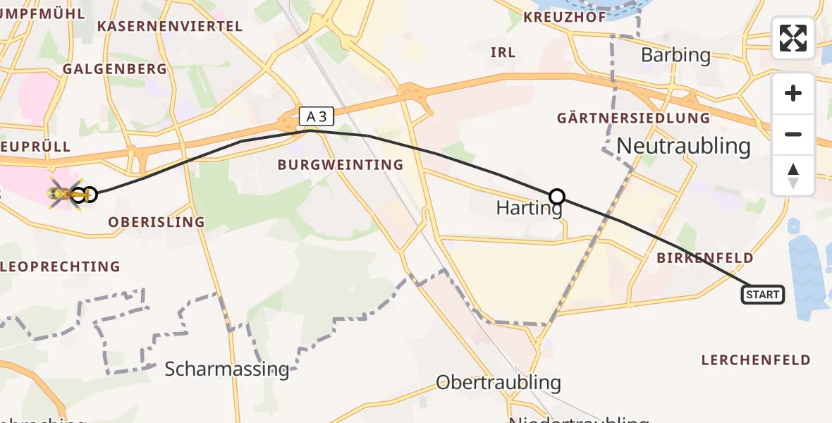 Flugroute Rettungshubschrauber Neutraubling - DRF Air Rescue Station Regensburg / Regensburg University Hospital, 04 September 2026, 08:48