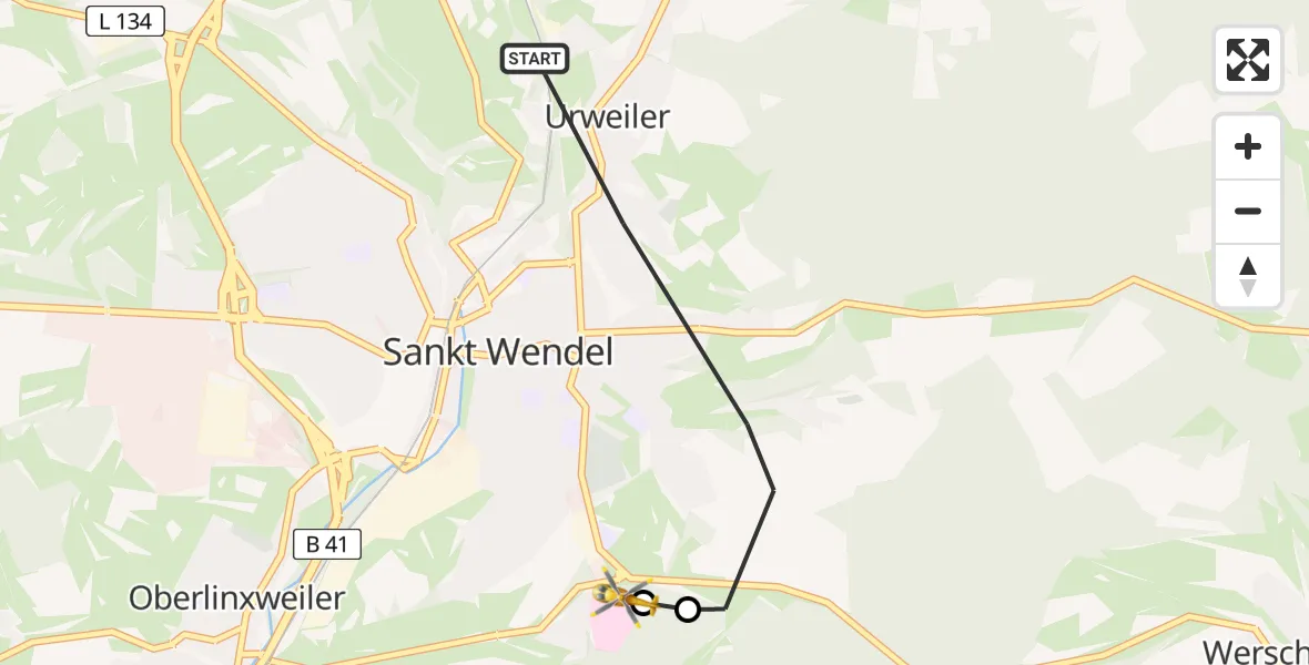 Flugroute Rettungshubschrauber St. Wendel - Marienhaus Hospital Sankt Wendel-Ottweiler, 04 September 2026, 08:48
