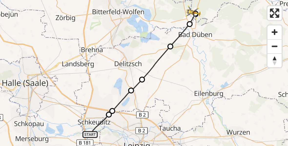 Flugroute Rettungshubschrauber Schkeuditz - Gräfenhainichen, 04 September 2026, 08:53