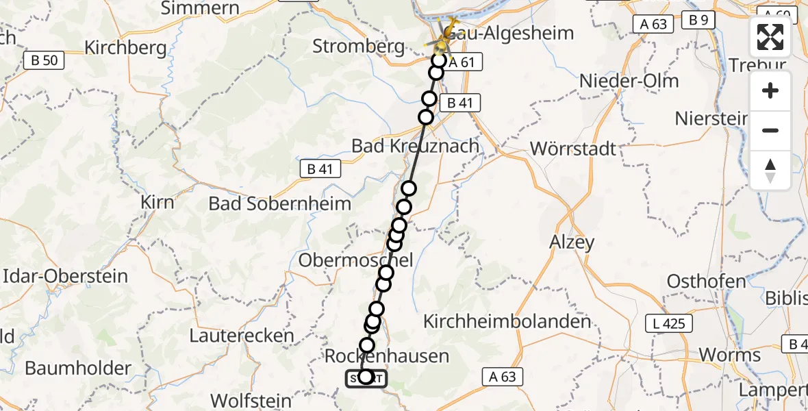 Flugroute Rettungshubschrauber Rockenhausen - Bingen am Rhein, 04 September 2026, 08:54