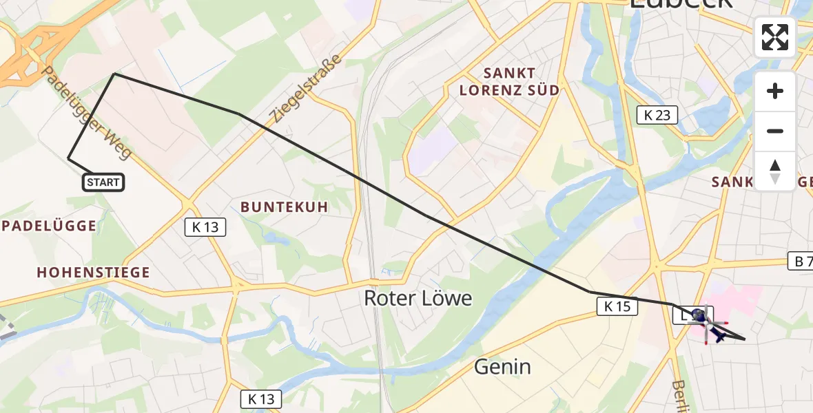 Flugroute Polizeihubschrauber Lübeck - Lübeck, 04 September 2026, 09:05