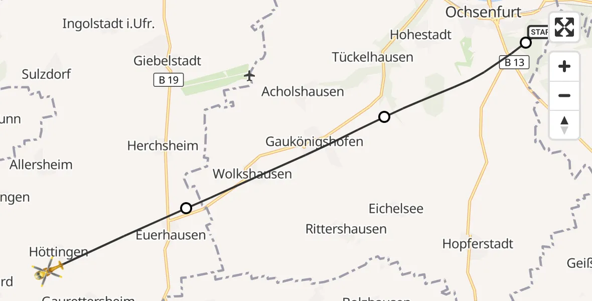 Flugroute Rettungshubschrauber Ochsenfurt Hospital - Bütthard, 04 September 2026, 09:07