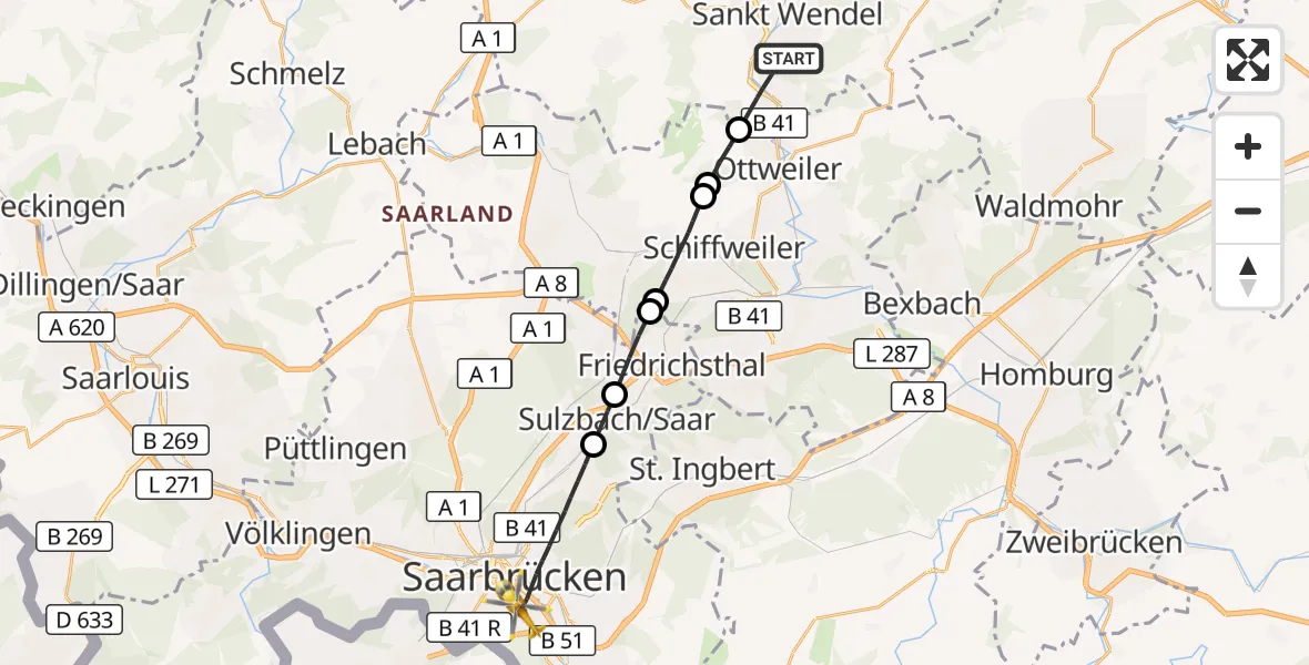 Flugroute Rettungshubschrauber St. Wendel - Saarbrücken, 04 September 2026, 09:08