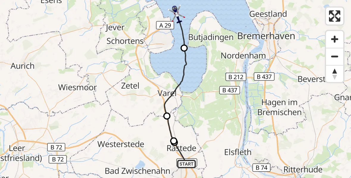 Flugroute Polizeihubschrauber Rastede - Butjadingen, 04 September 2026, 09:10