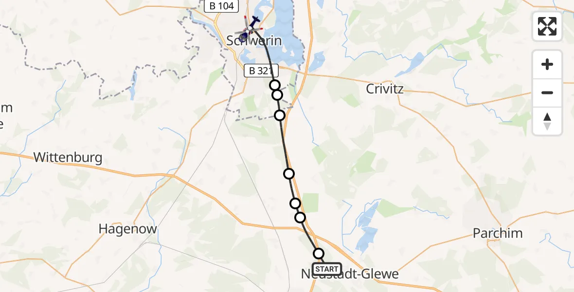 Flugroute Polizeihubschrauber Neustadt-Glewe - Schwerin, 04 September 2026, 09:12