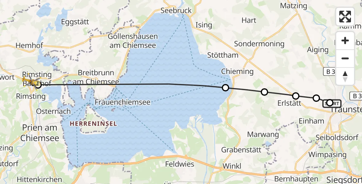 Flugroute Rettungshubschrauber Traunstein Hospital - Rimsting, 04 September 2026, 09:15