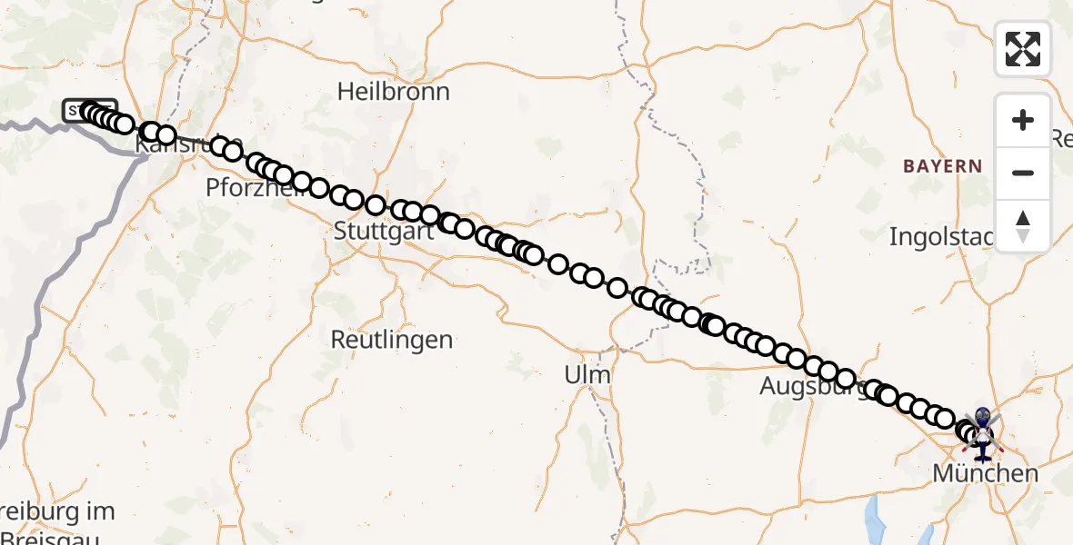 Flugroute Polizeihubschrauber Bad Bergzabern - Oberschleissheim Hubschrauberlandeplatz, 04 September 2026, 09:17