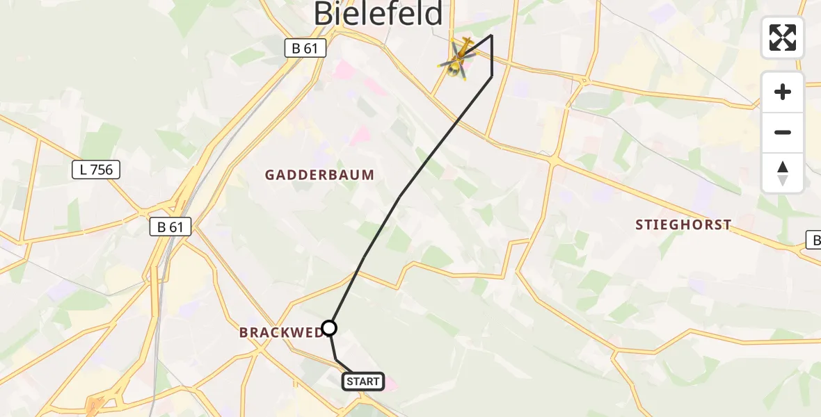 Flugroute Rettungshubschrauber Luftrettungszentrum Bielefeld - Bielefeld, 04 September 2026, 09:17