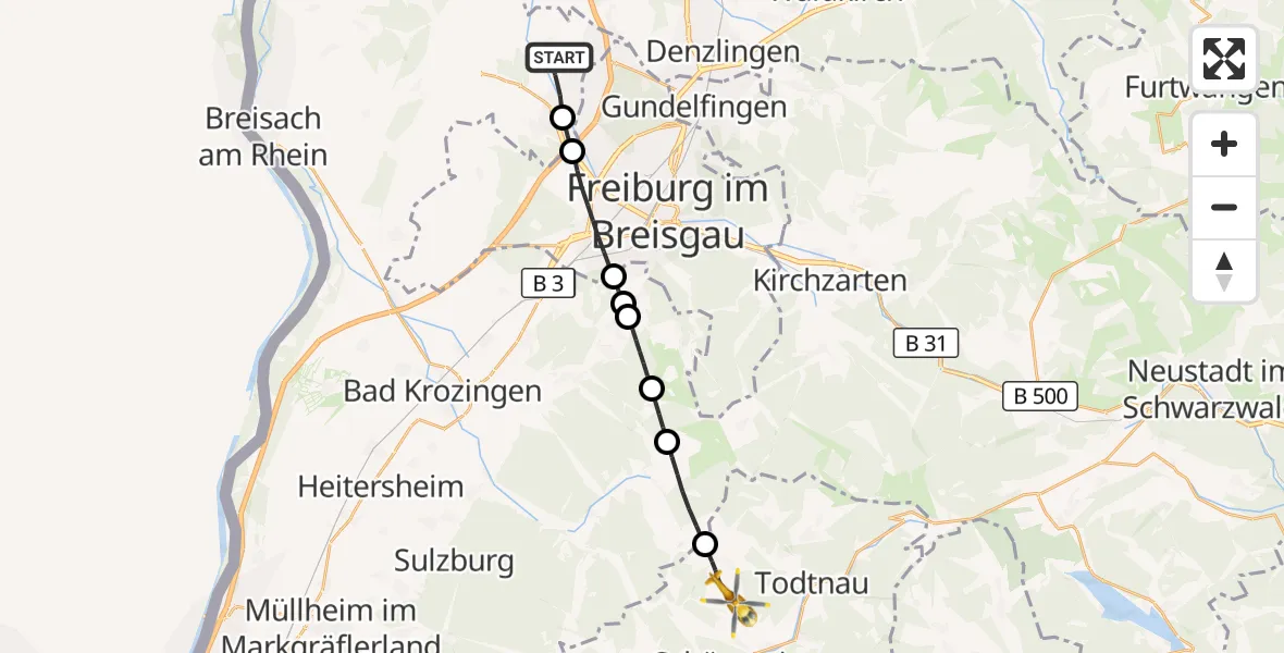 Flugroute Ambulanzhubschrauber March - Aitern, 04 September 2026, 09:17