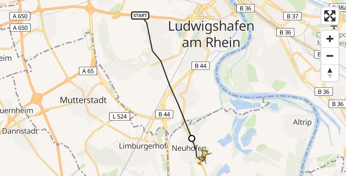Flugroute Rettungshubschrauber Ludwigshafen am Rhein - Neuhofen, 04 September 2026, 09:24
