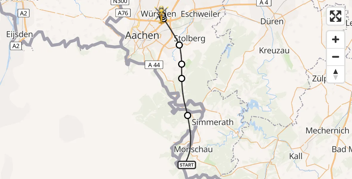 Flugroute Rettungshubschrauber Monschau - Rhein-Maas Hospital, 04 September 2026, 09:24