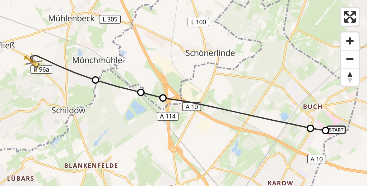 Flugroute Rettungshubschrauber Helios Clinic Berlin-Buch - Mühlenbecker Land, 04 September 2026, 09:27