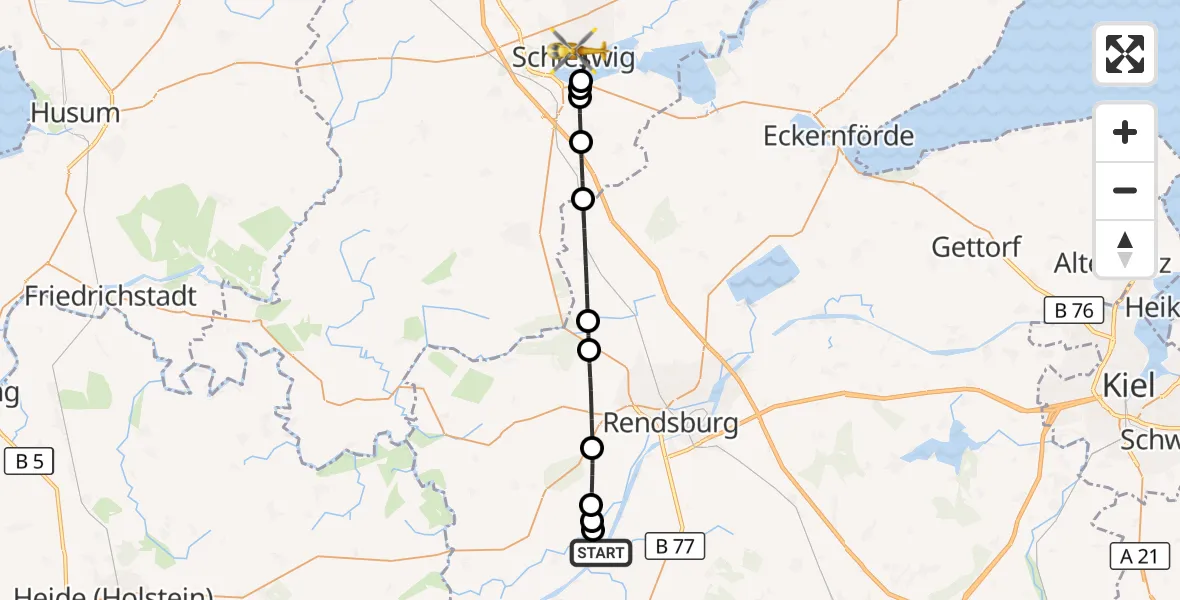 Flugroute Ambulanzhubschrauber Hörsten - Schleswig, 04 September 2026, 09:35