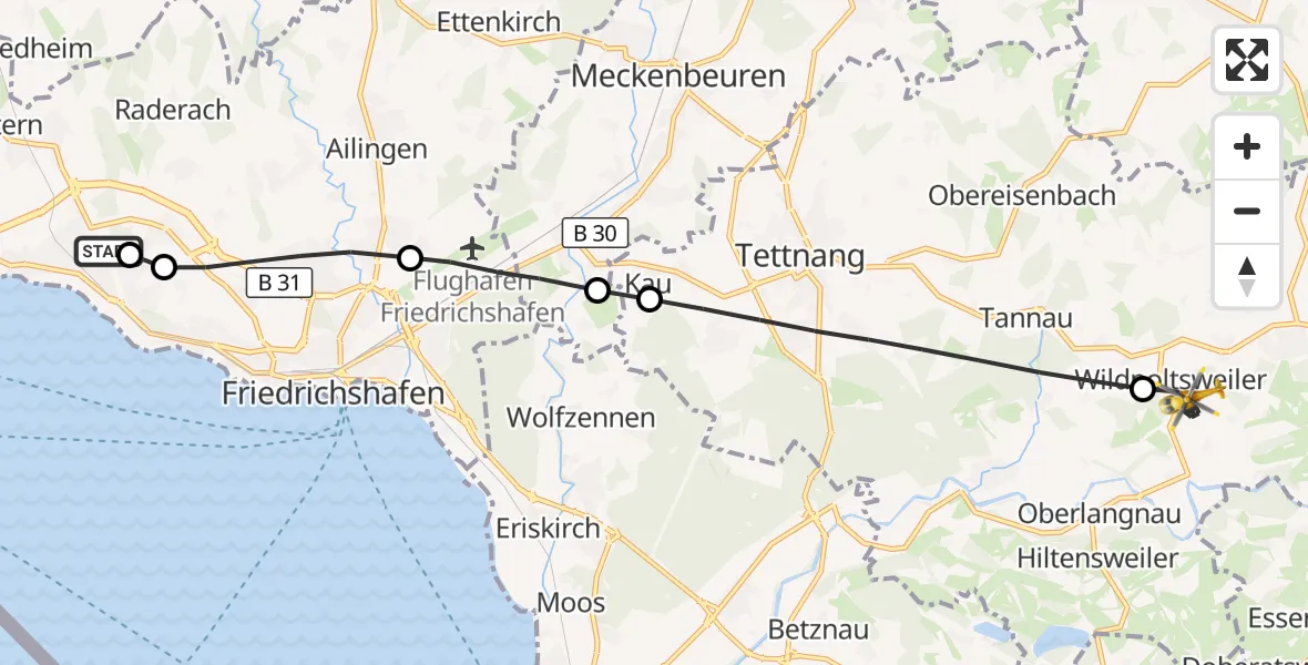 Flugroute Rettungshubschrauber Friedrichshafen Hospital - Neukirch, 04 September 2026, 09:36