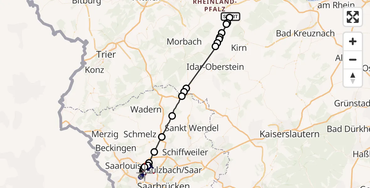 Flugroute Polizeihubschrauber Hecken - Püttlingen, 04 September 2026, 09:39