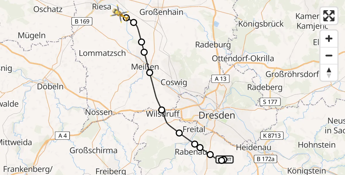 Flugroute Rettungshubschrauber Bavaria Hospital Kreischa - Hirschstein, 04 September 2026, 09:43