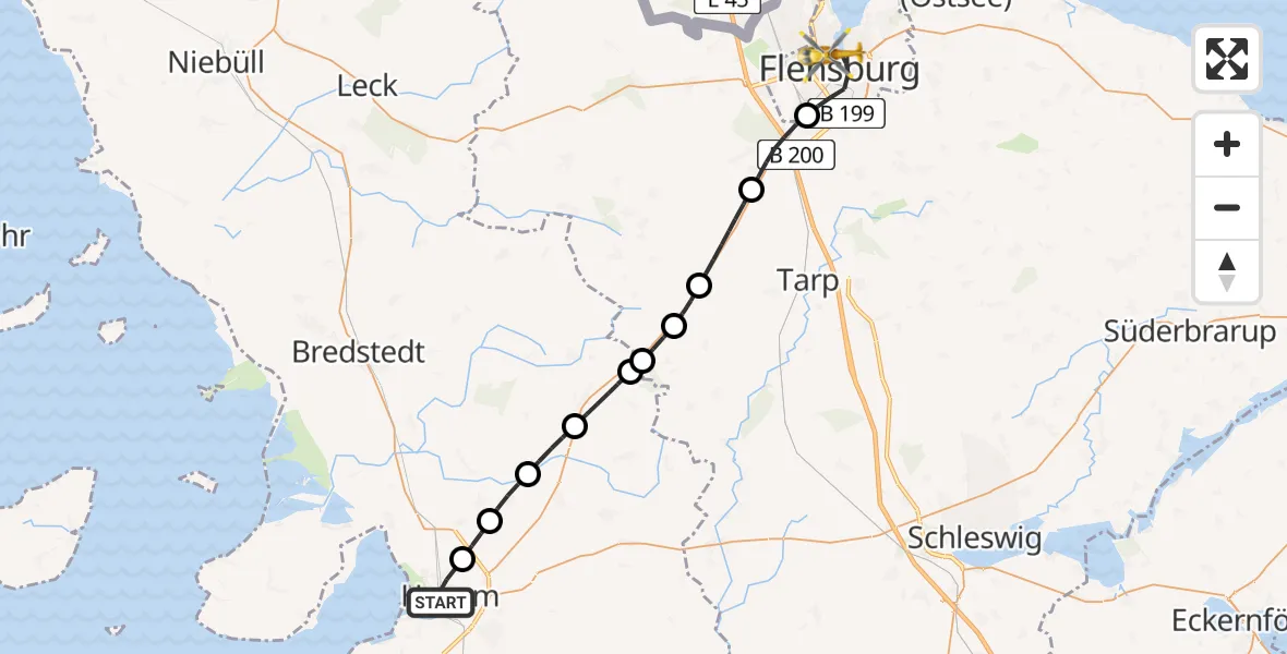 Flugroute Ambulanzhubschrauber Husum - Flensburg, 04 September 2026, 09:45