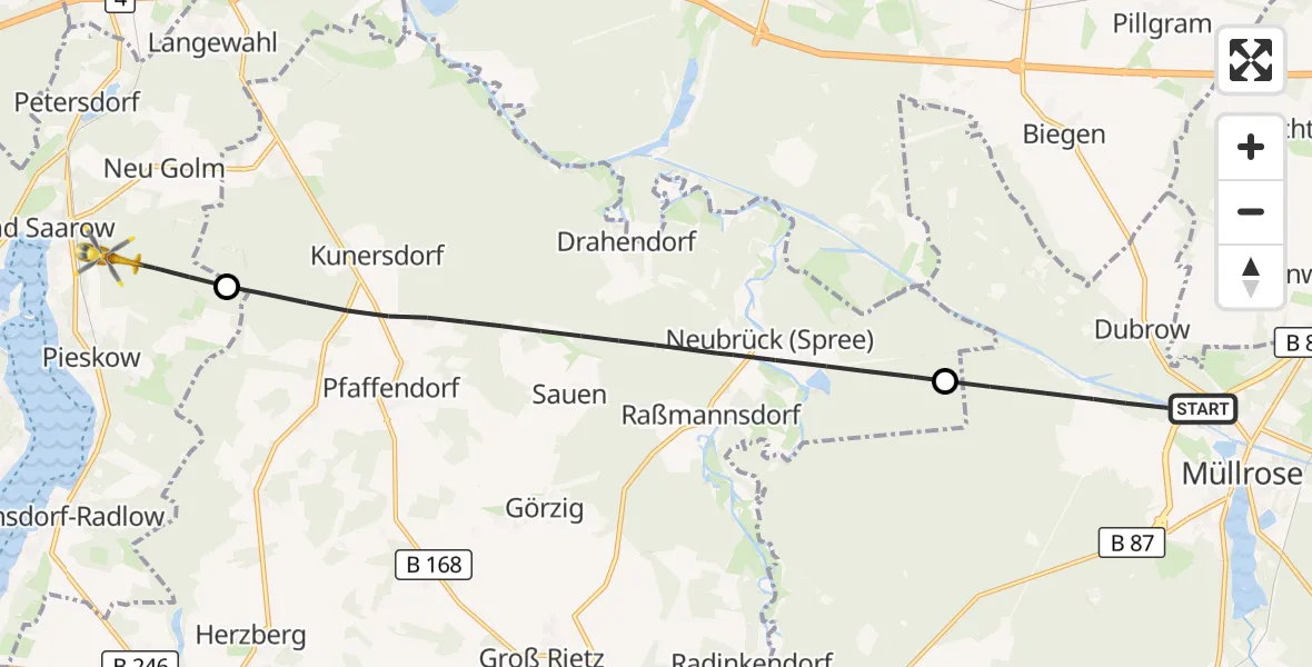 Flugroute Rettungshubschrauber Müllrose - Bad Saarow, 04 September 2026, 09:53